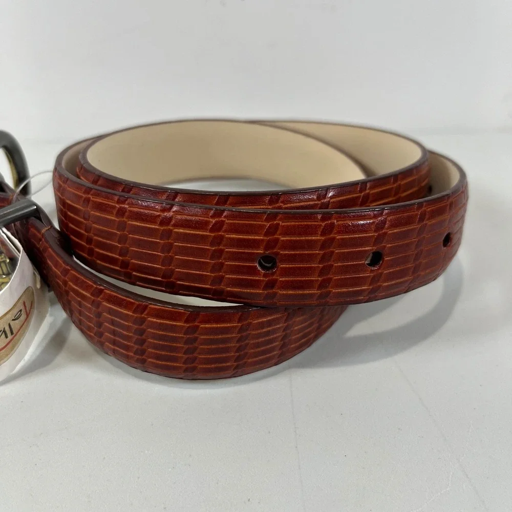 Vtg Talbots Belt Women L Faux Croc Embossed Leather Brass Buckle Classic NEW